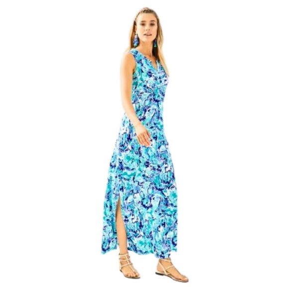 🌸Lilly Pulitzer🌸 Essie Maxi Dress Tropical Turquoise Elephant Size XS - EUC - Picture 1 of 6